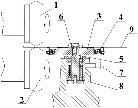 A saw blade rolling device capable of preventing saw blade surface scratches and center hole deformation