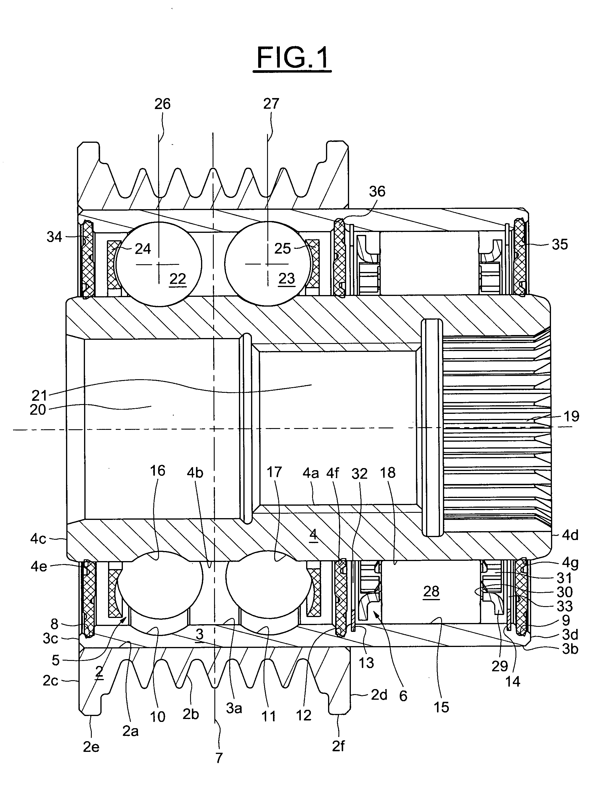 Disengageable pulley device