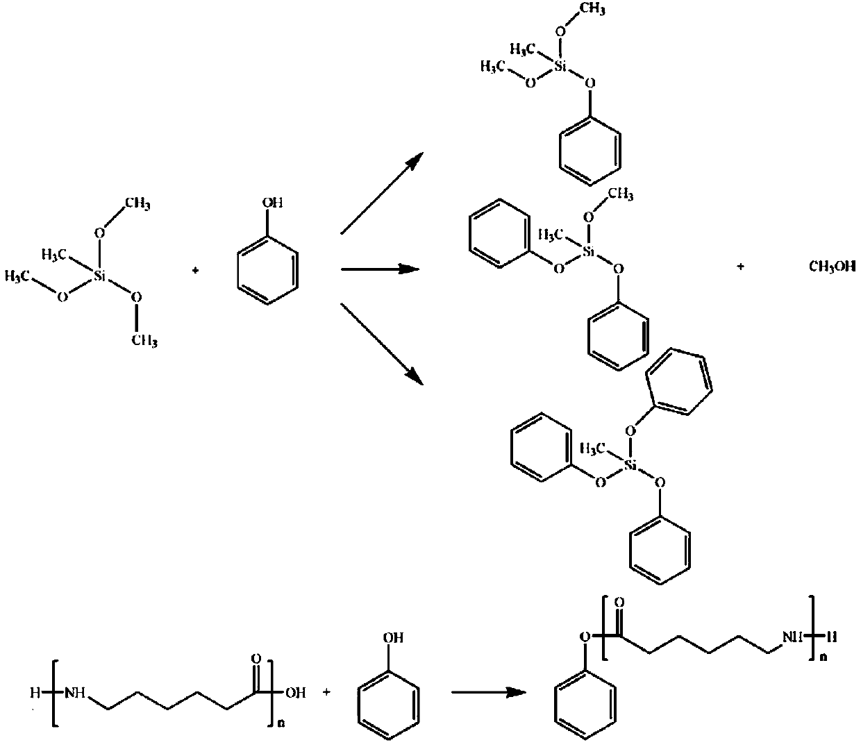 Preparation method of nylon modified thermoplastic silicon phenolic resin