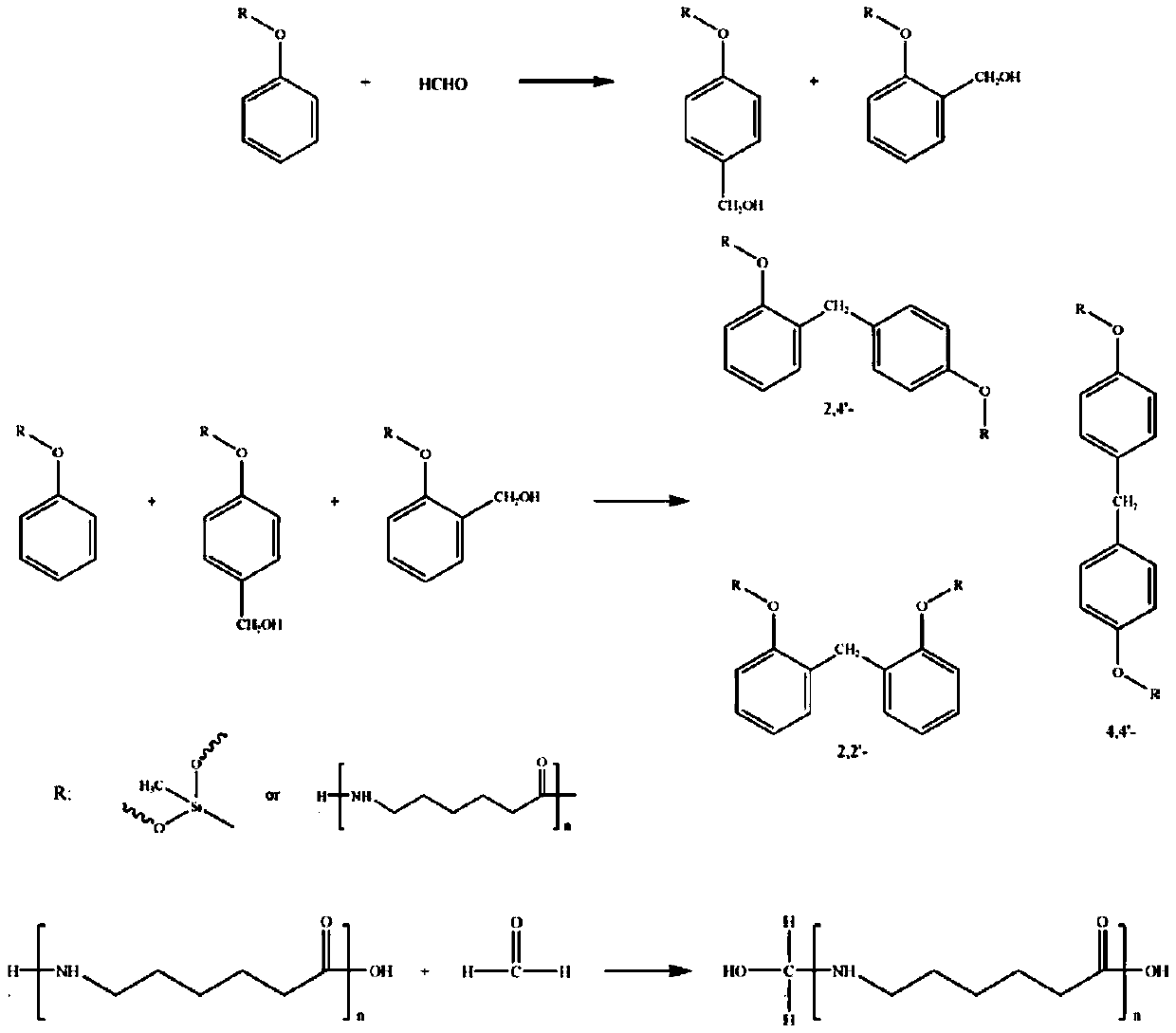 Preparation method of nylon modified thermoplastic silicon phenolic resin