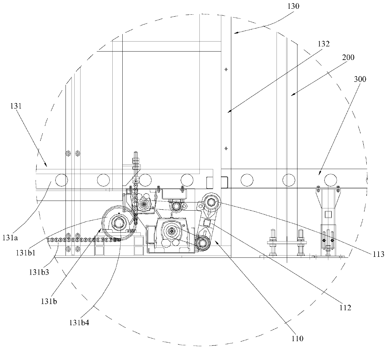 Driving type transmission friction wheel structure and container goods shelf mechanism thereof