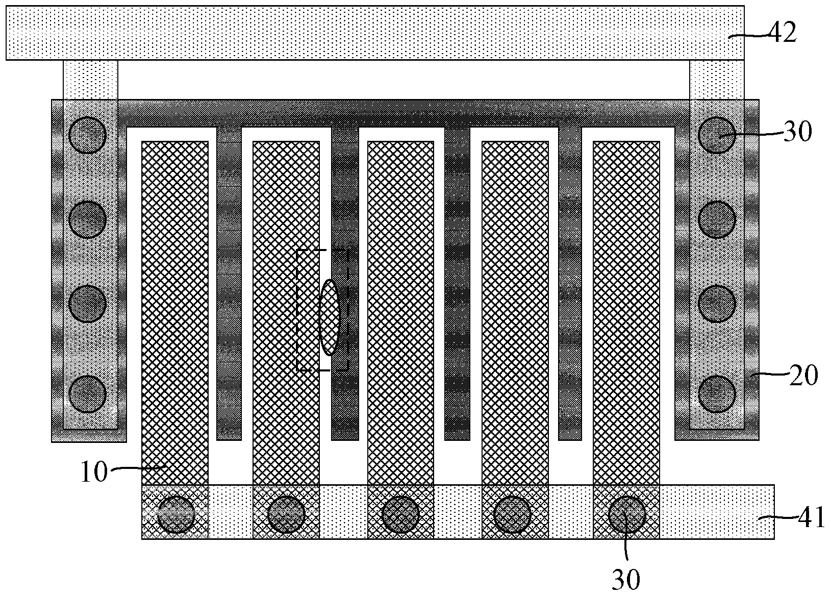 Test structure and method for monitoring electricity leakage of grid electrode