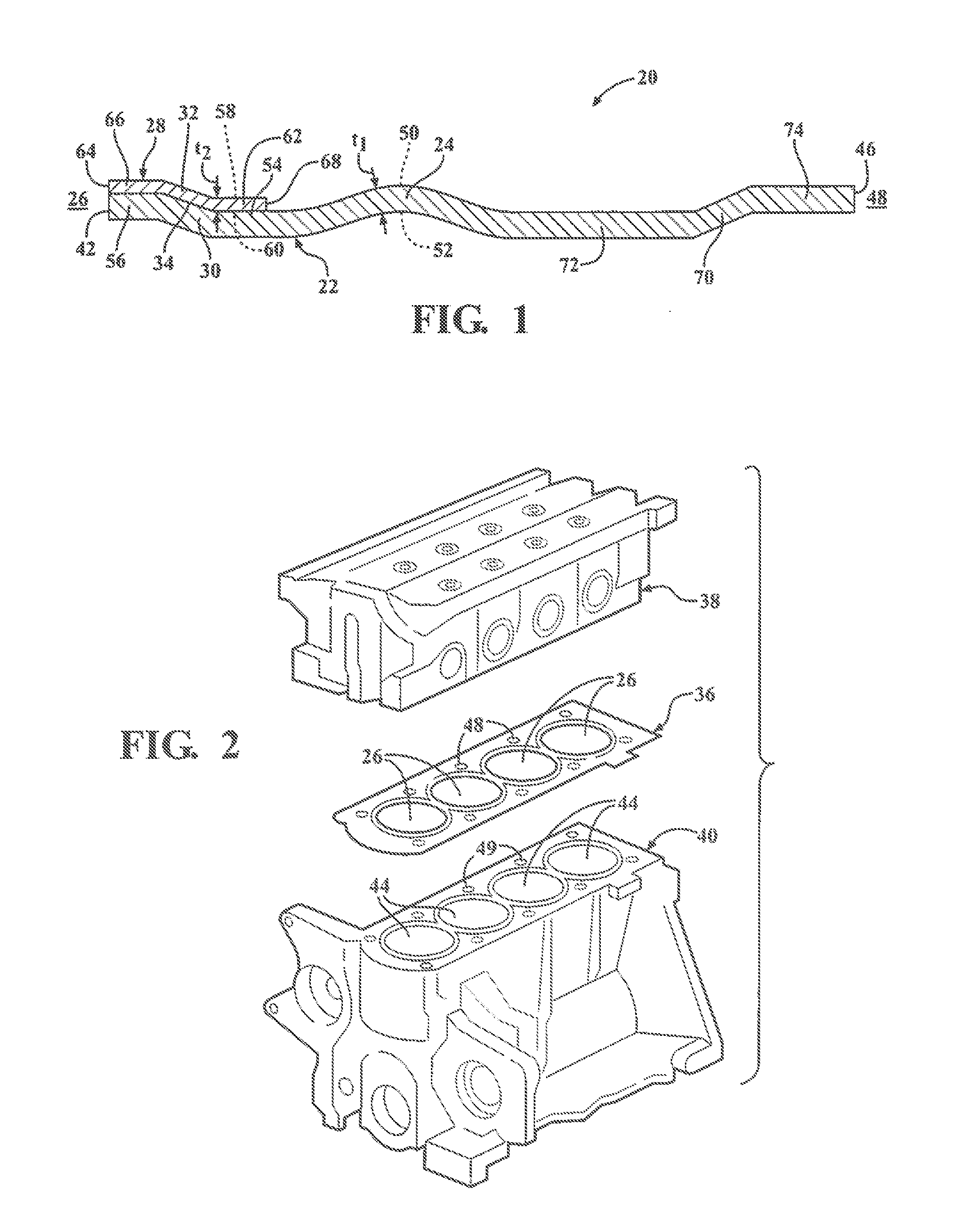 Gasket component with half-stop and method of manufacturing