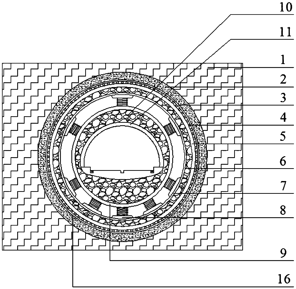 Tunnel flexible ring type supporting system suitable for passing through movable fault zone
