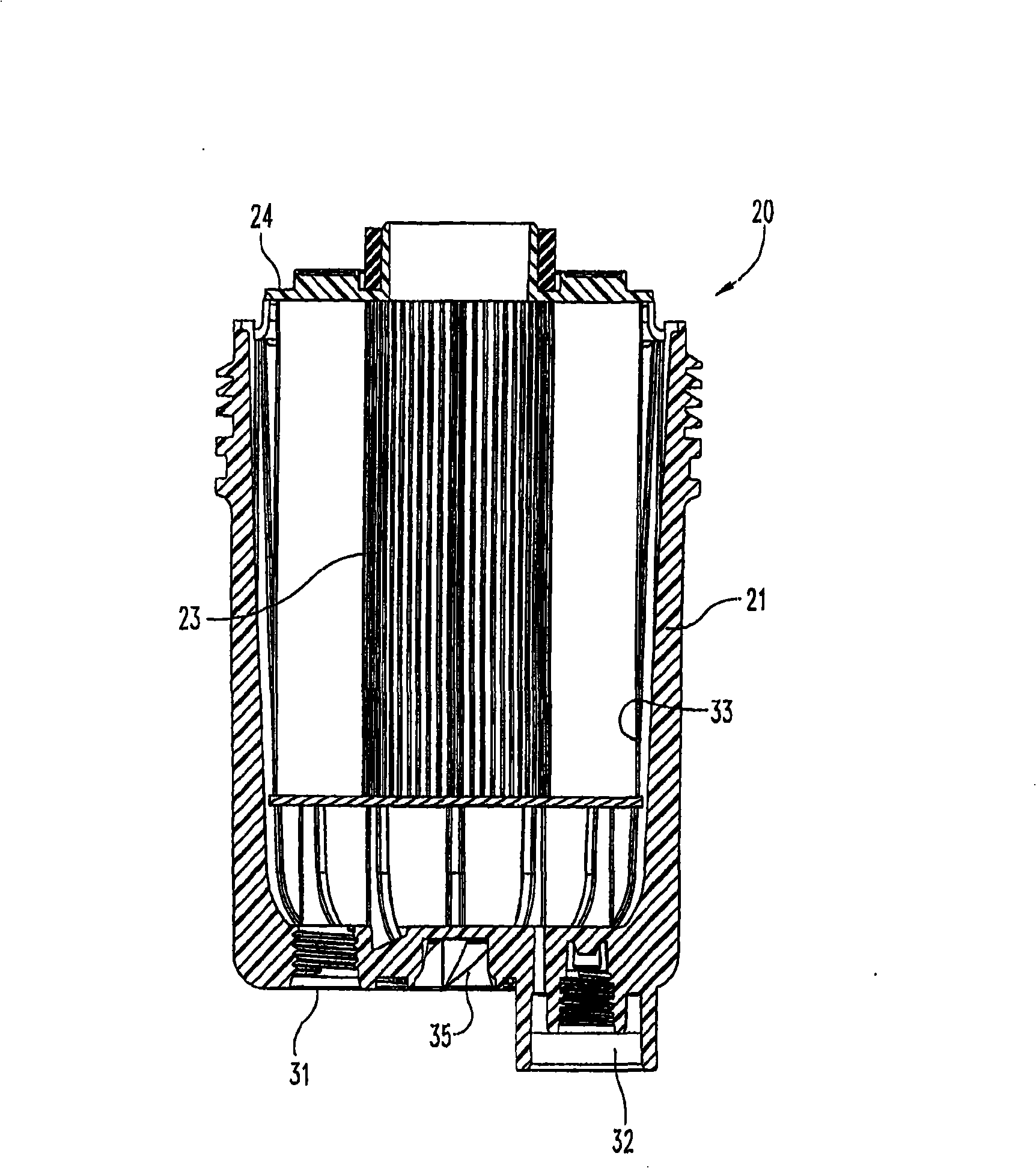 Fluid filter with open-end flow, replaceable cartridge