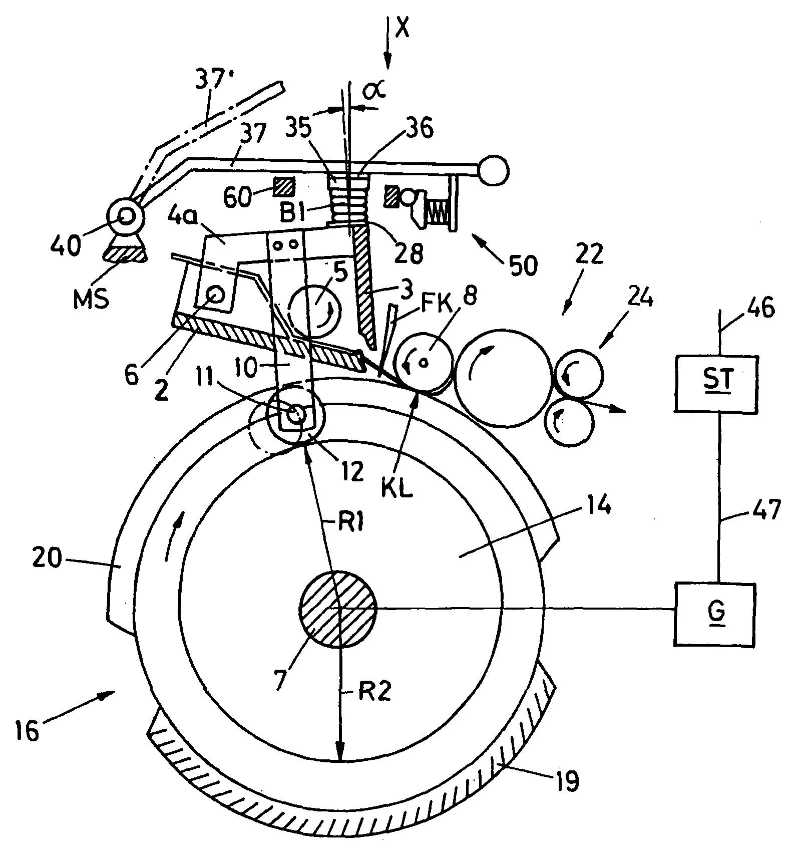 Combing device for combing fibrous material