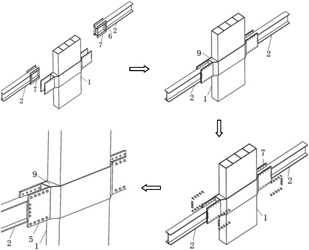 Bolt connection joint for eccentric beam column and assembling method