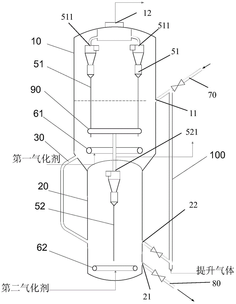 Coke-containing solid particle two-stage gasification method and device