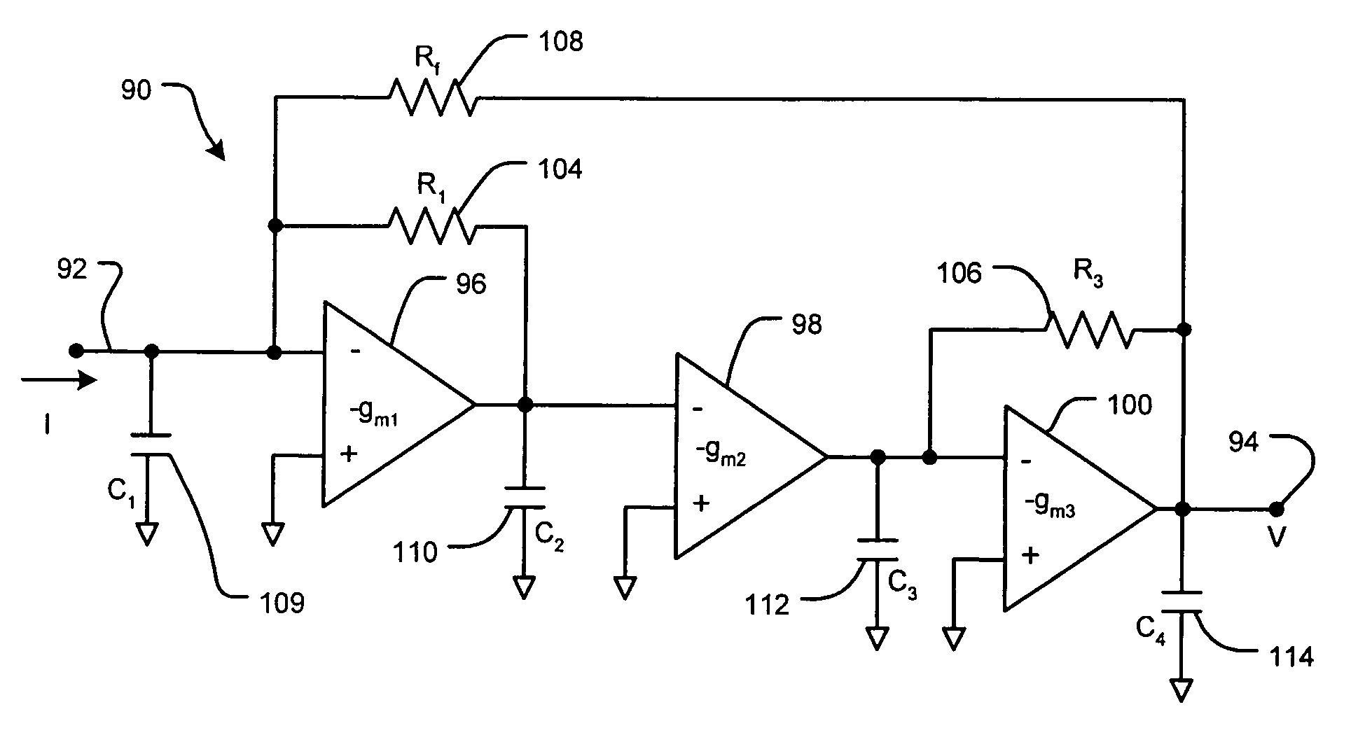 Variable-gain constant-bandwidth transimpedance amplifier