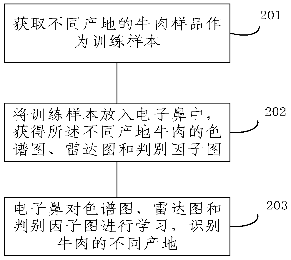 Method for identifying beef origin by using electronic nose