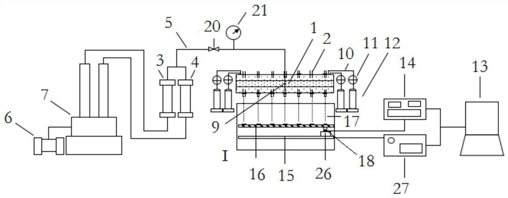 A probe method well pattern model water flooding effect measuring device