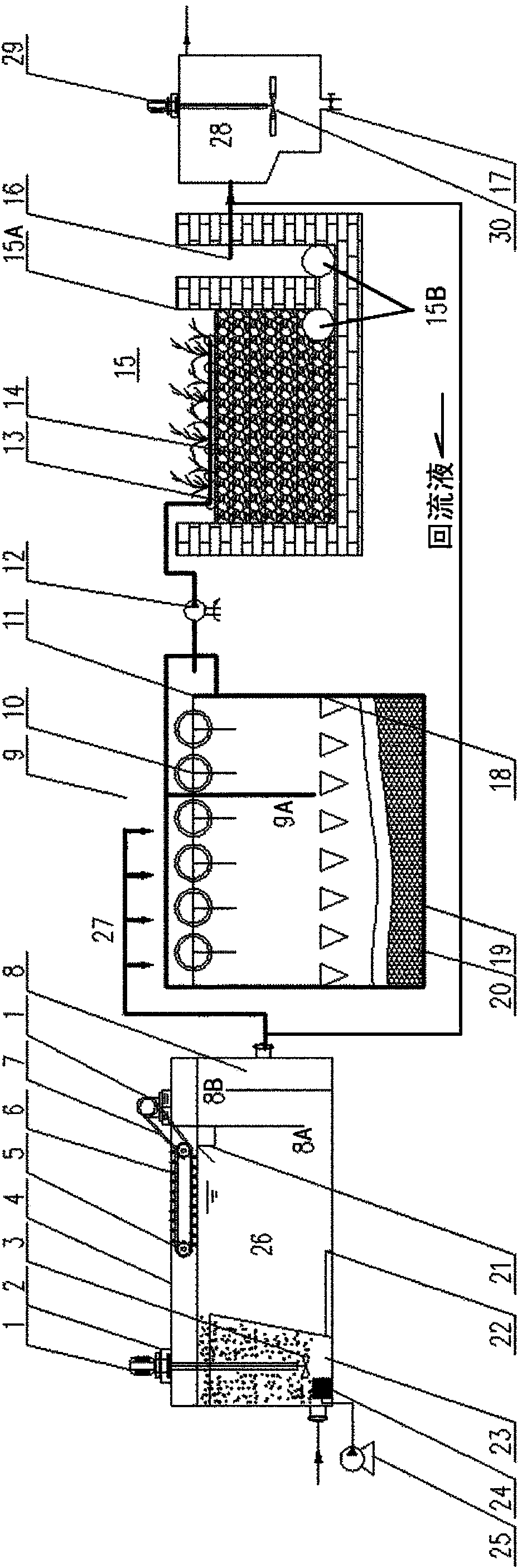 Vertical subsurface flow constructed wetland sewage purification device and method