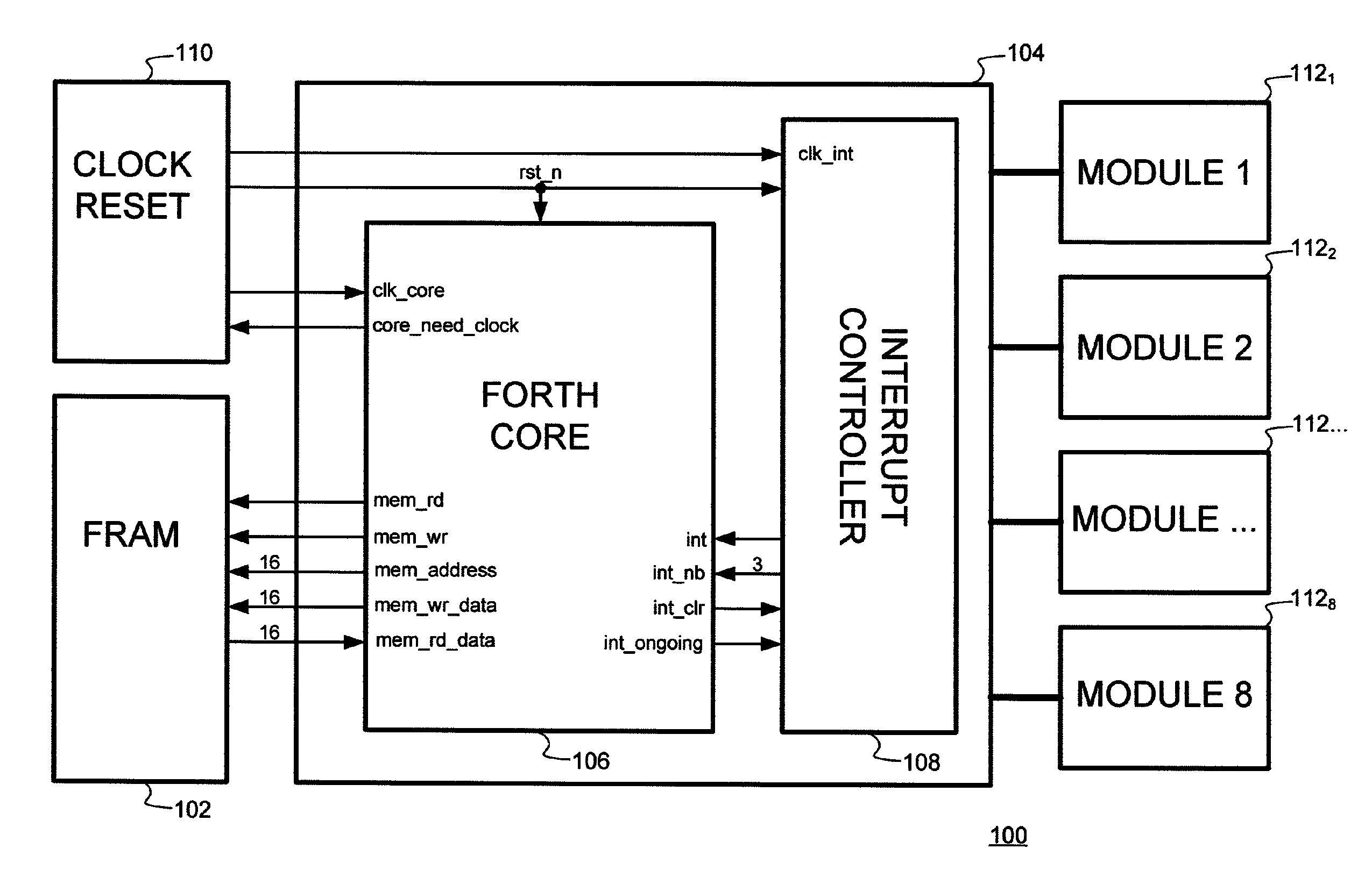 Stack processor using a ferroelectric random access memory (F-RAM) for both code and data space