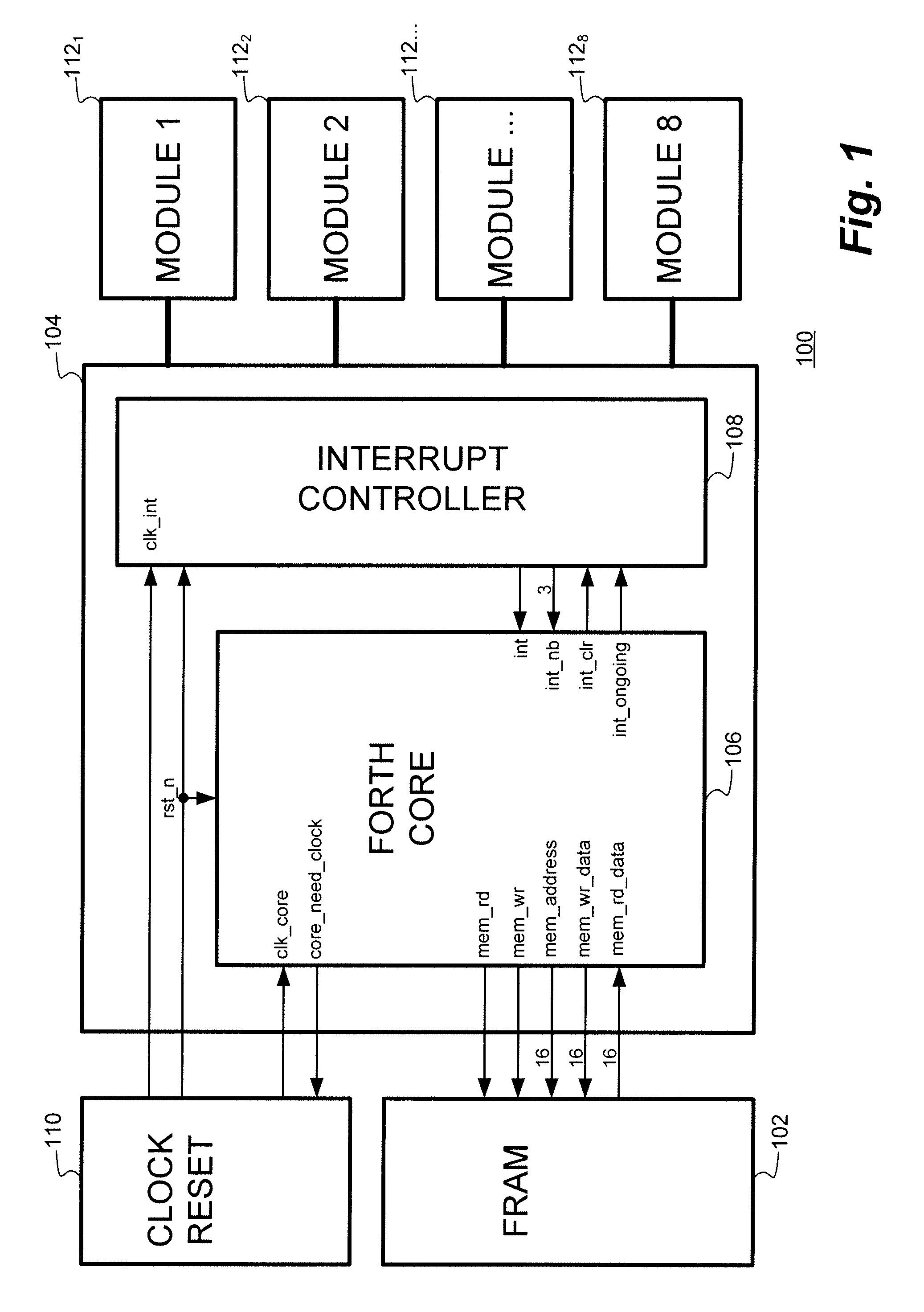 Stack processor using a ferroelectric random access memory (F-RAM) for both code and data space