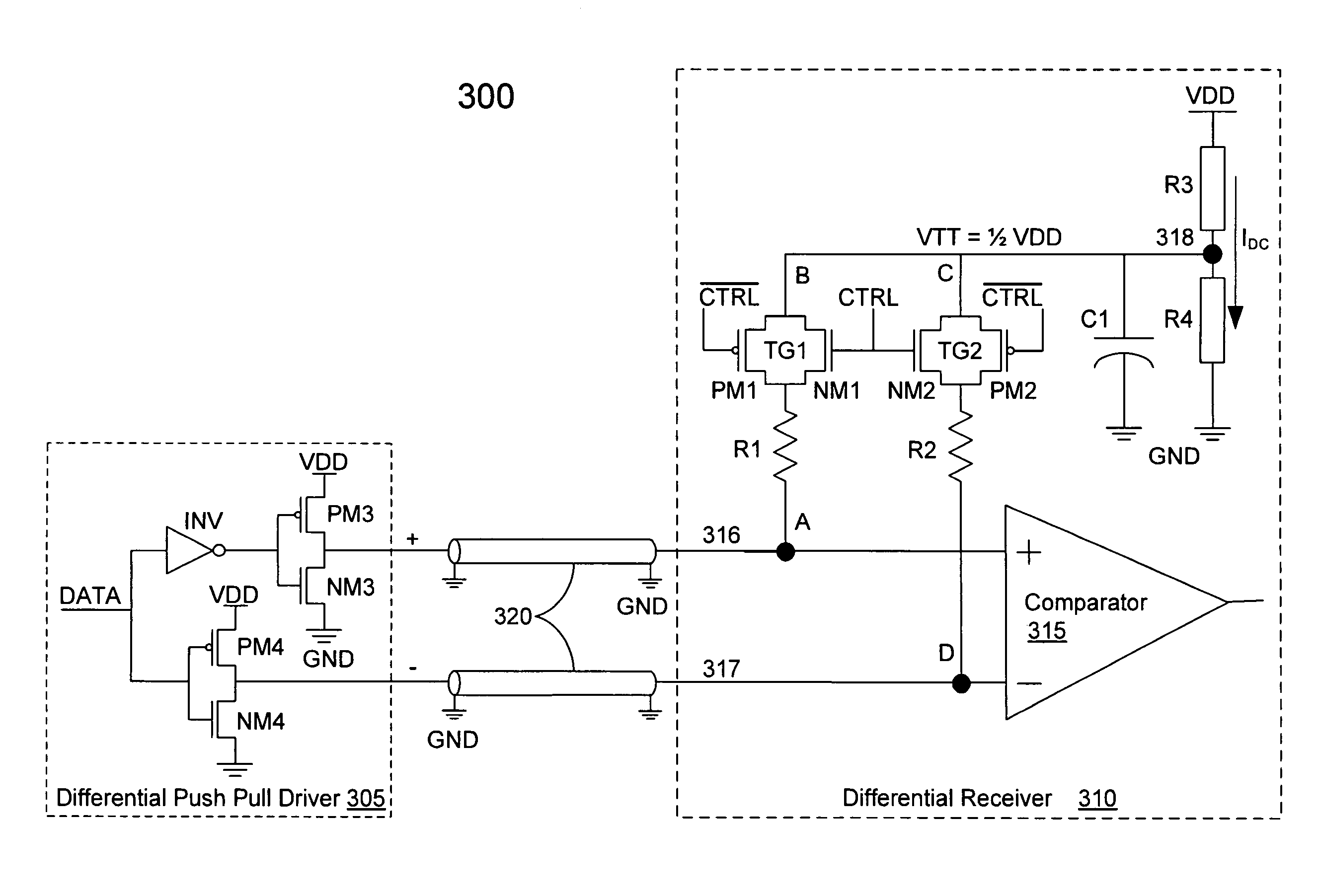 Reduced power differential type termination circuit