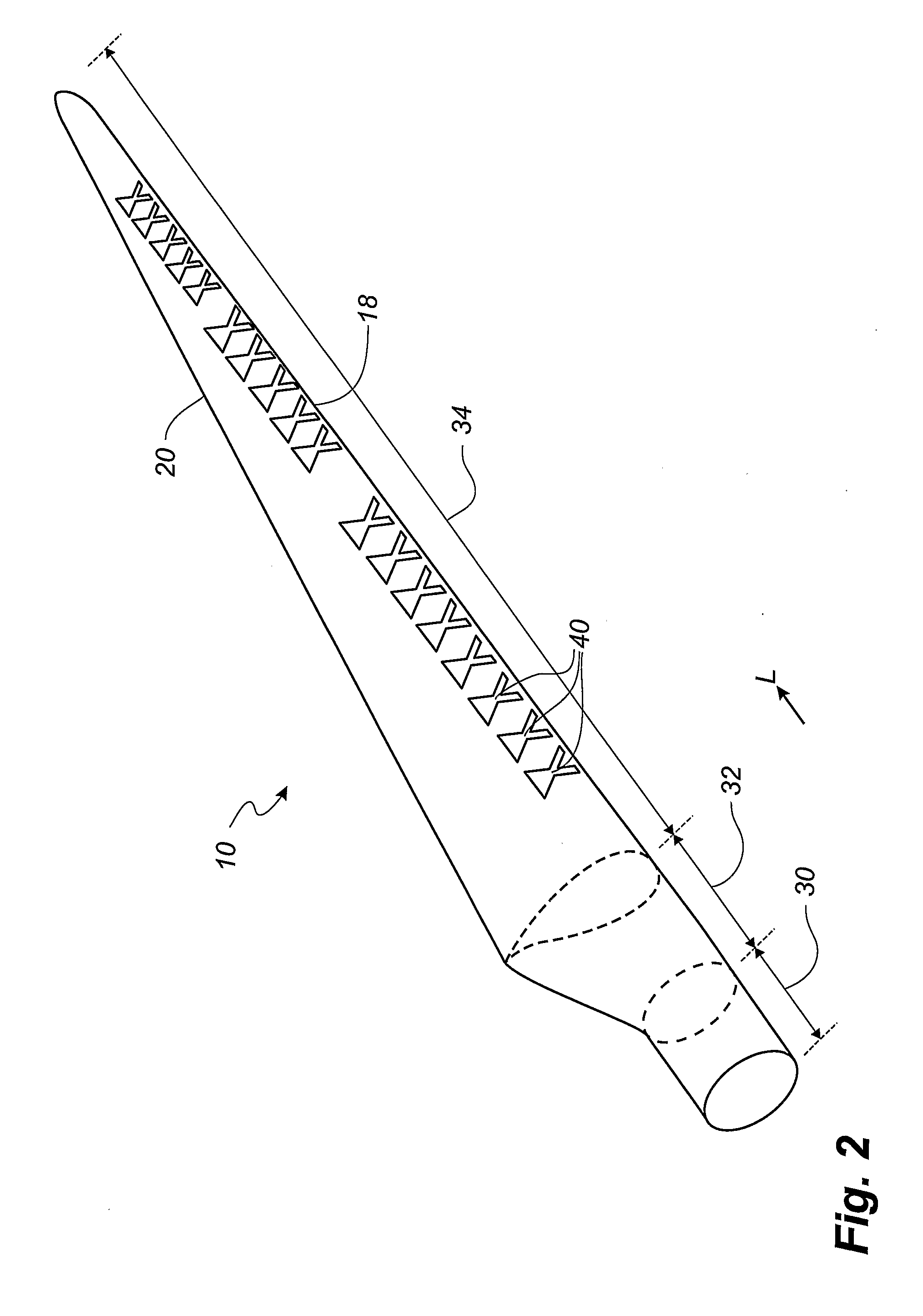 Wind turbine blade with submerged boundary layer  control means comprising crossing sub-channels