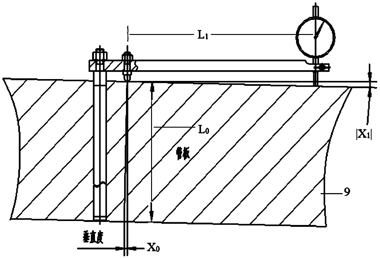 Tube plate deep-hole perpendicularity measuring device and measuring method