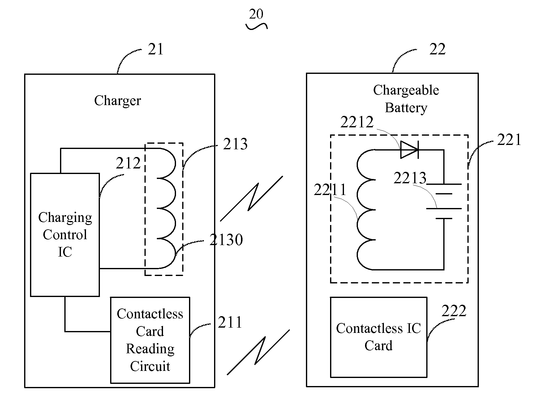 Contactless charging device, charging method, chargeable battery, and ...