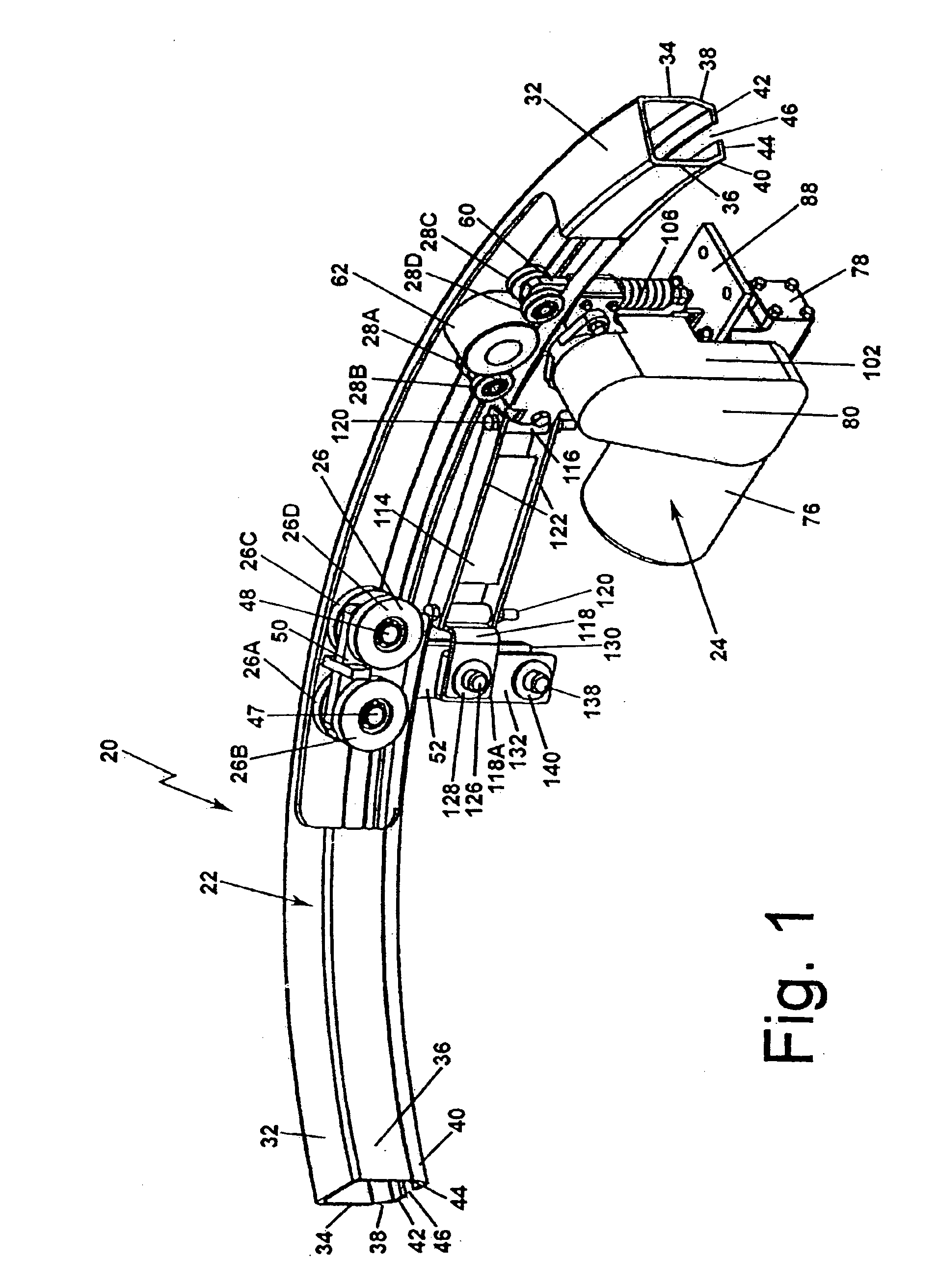 Trolley with tractor drive for use in curved enclosed tracks and system including the same