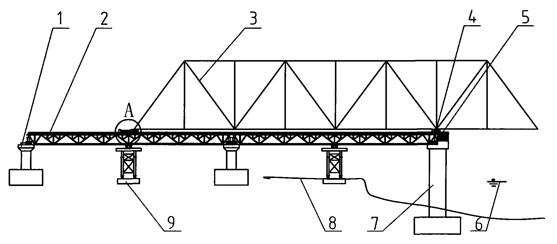 Construction method for erecting steel truss girder on uplift pushing tow