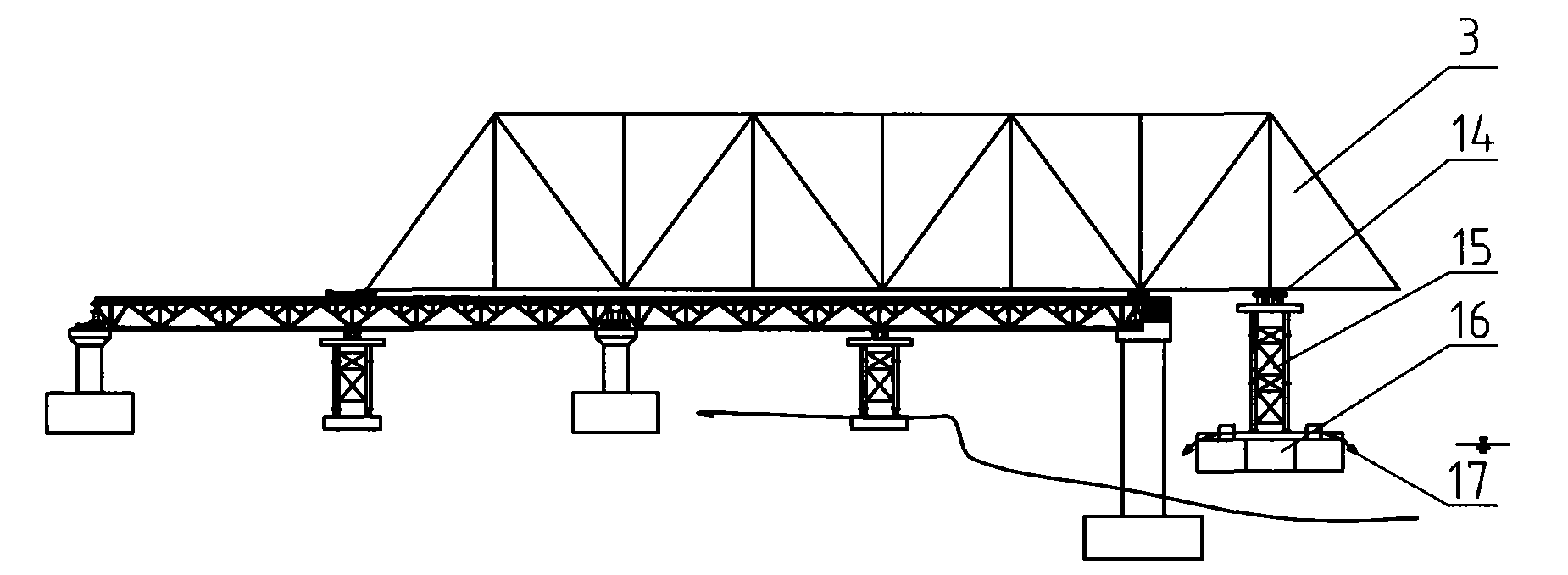 Construction method for erecting steel truss girder on uplift pushing tow