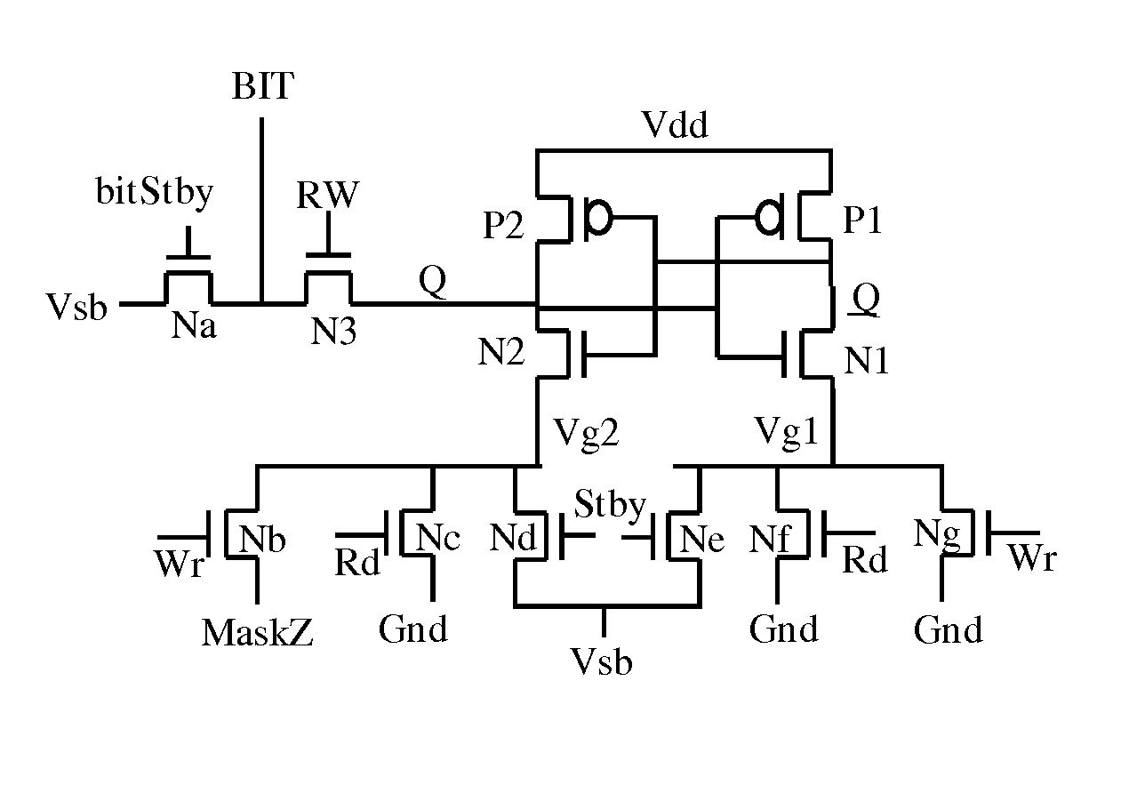 SRAM cell with common bit line and source line standby voltage