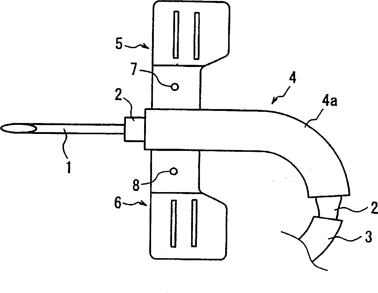 Medical needle device having shield with wings