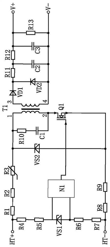 A self-powered DC voltage measurement control circuit and measurement device