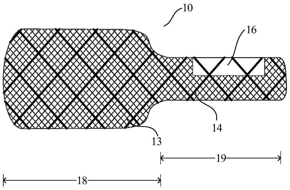 Bare stent compressible and stretchable in axial direction