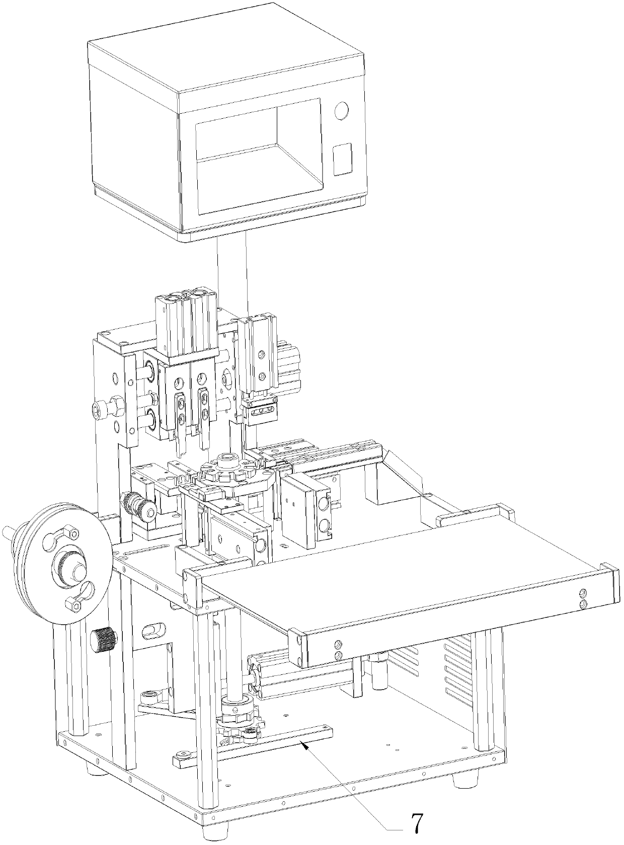 Automatic gluing machine for periphery of E-type magnetic core