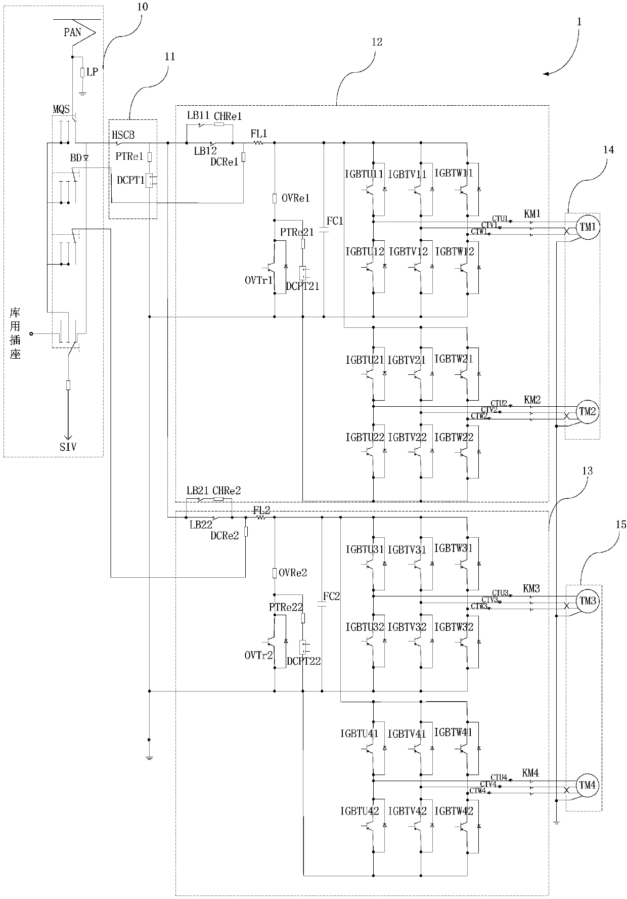 Traction inverter main loop for permanent magnet synchronous traction system