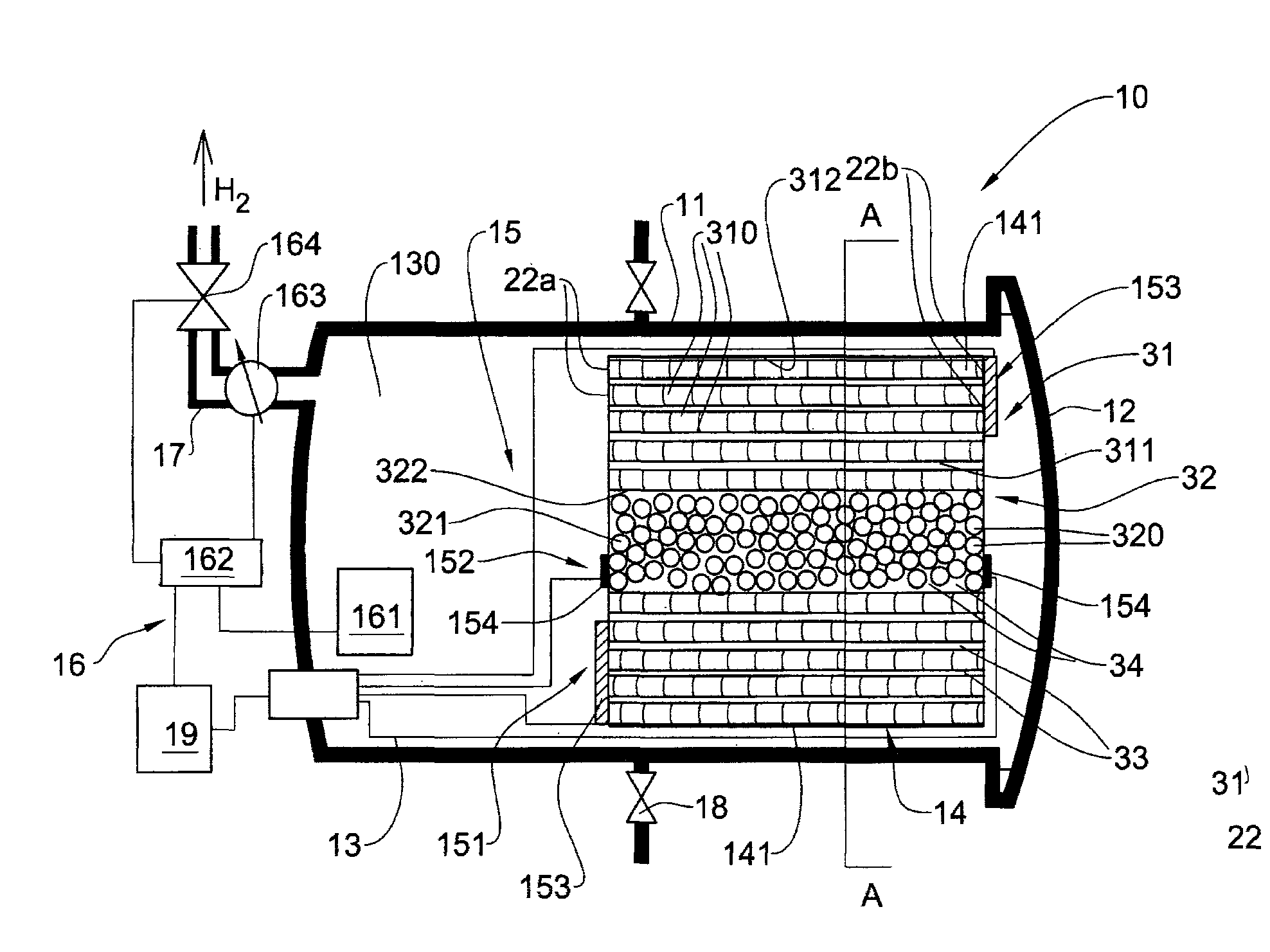 Apparatus and cartridge for storage of compressed hydrogen gas