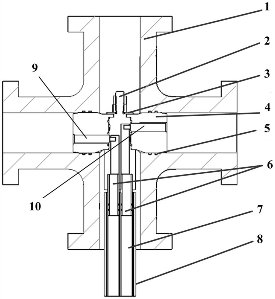 Connecting device for butt joint between bundled pipe wellhead cut pipe and inner channel