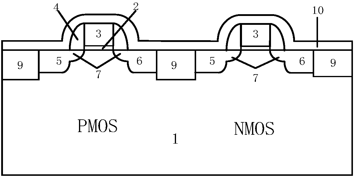 Strain PMOSFET with surface stress modulation structure