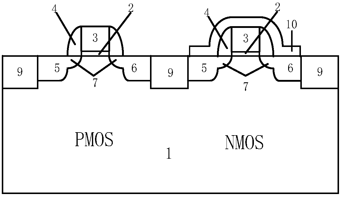 Strain PMOSFET with surface stress modulation structure