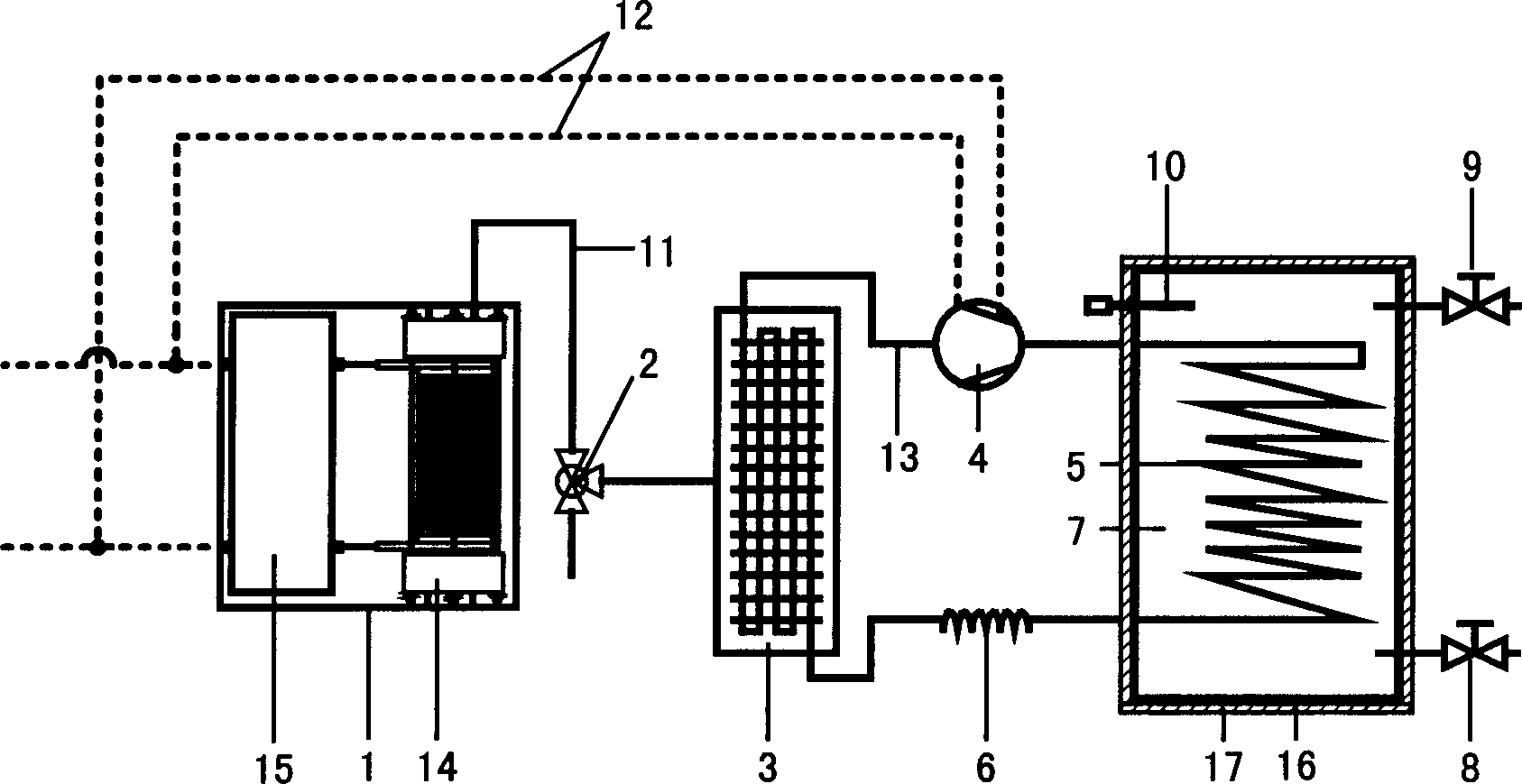Combined system of fuel battery and air source heat pump water heater