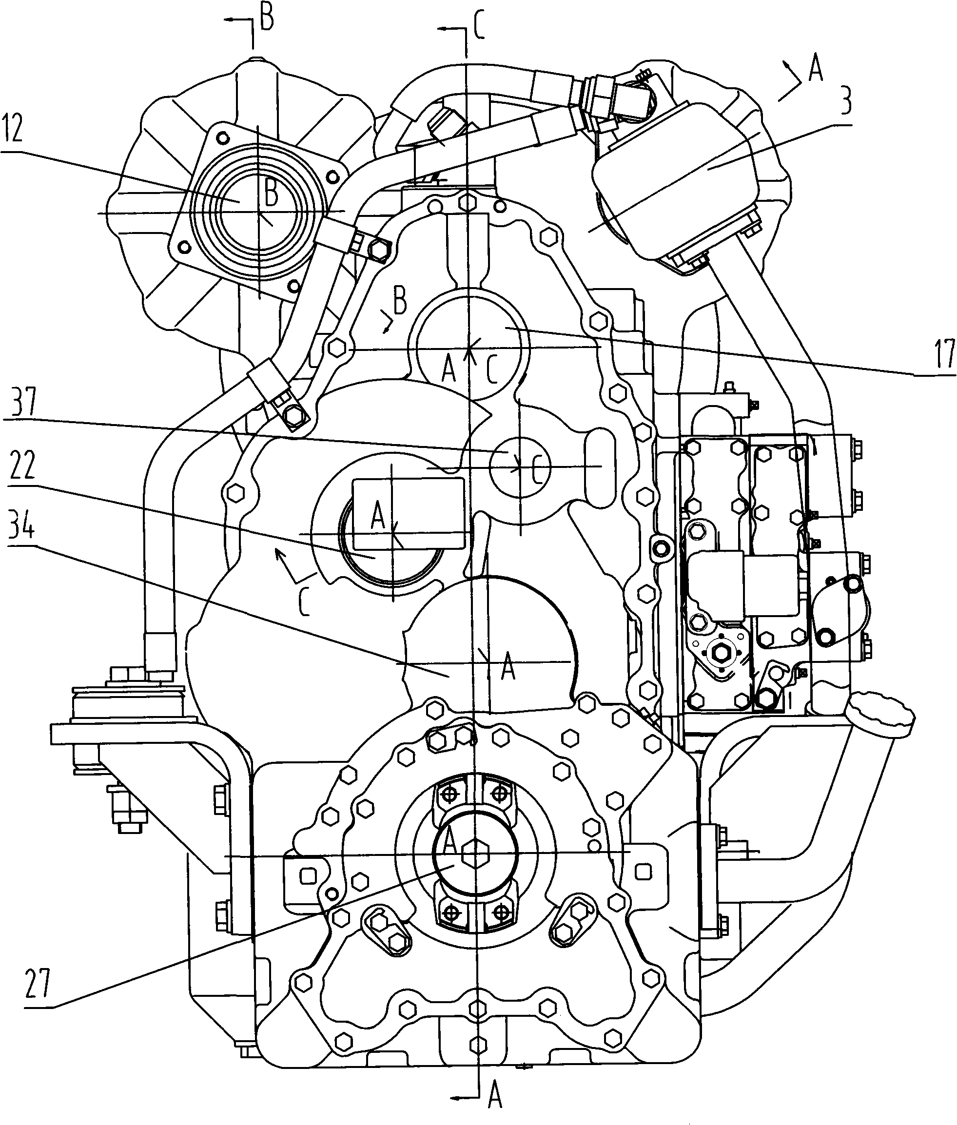 Transmission mechanism of integral power shift hydraulic transmission for engineering machinery