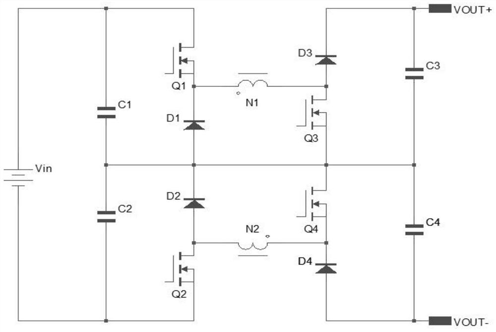 Wide voltage input four-tube buck-boost circuit