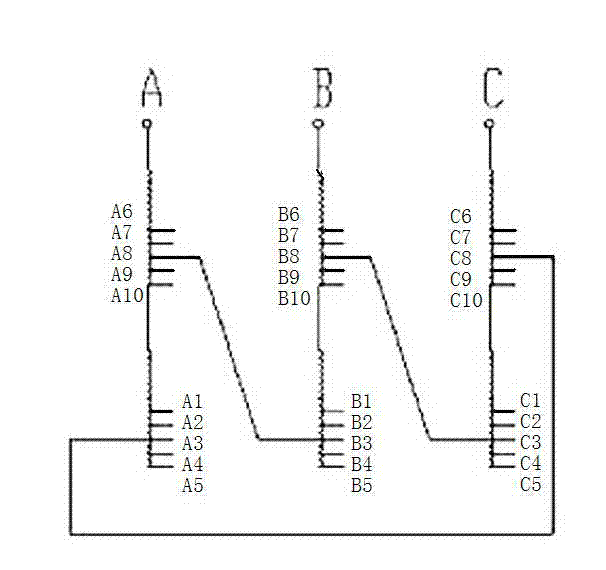 Phase-shifting voltage-regulating method of three-phase dry-type rectifier transformer of short-wave transmitter power supply
