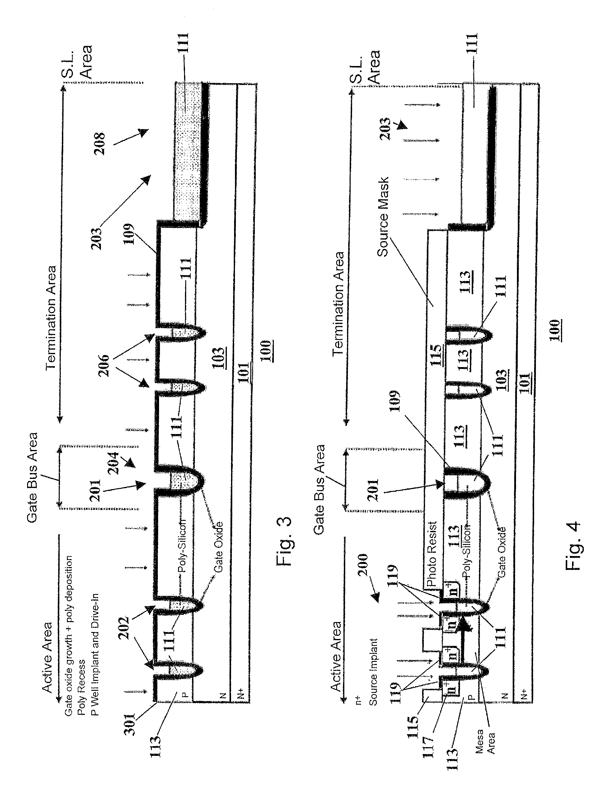 Trench MOSFET and method of manufacture utilizing four masks