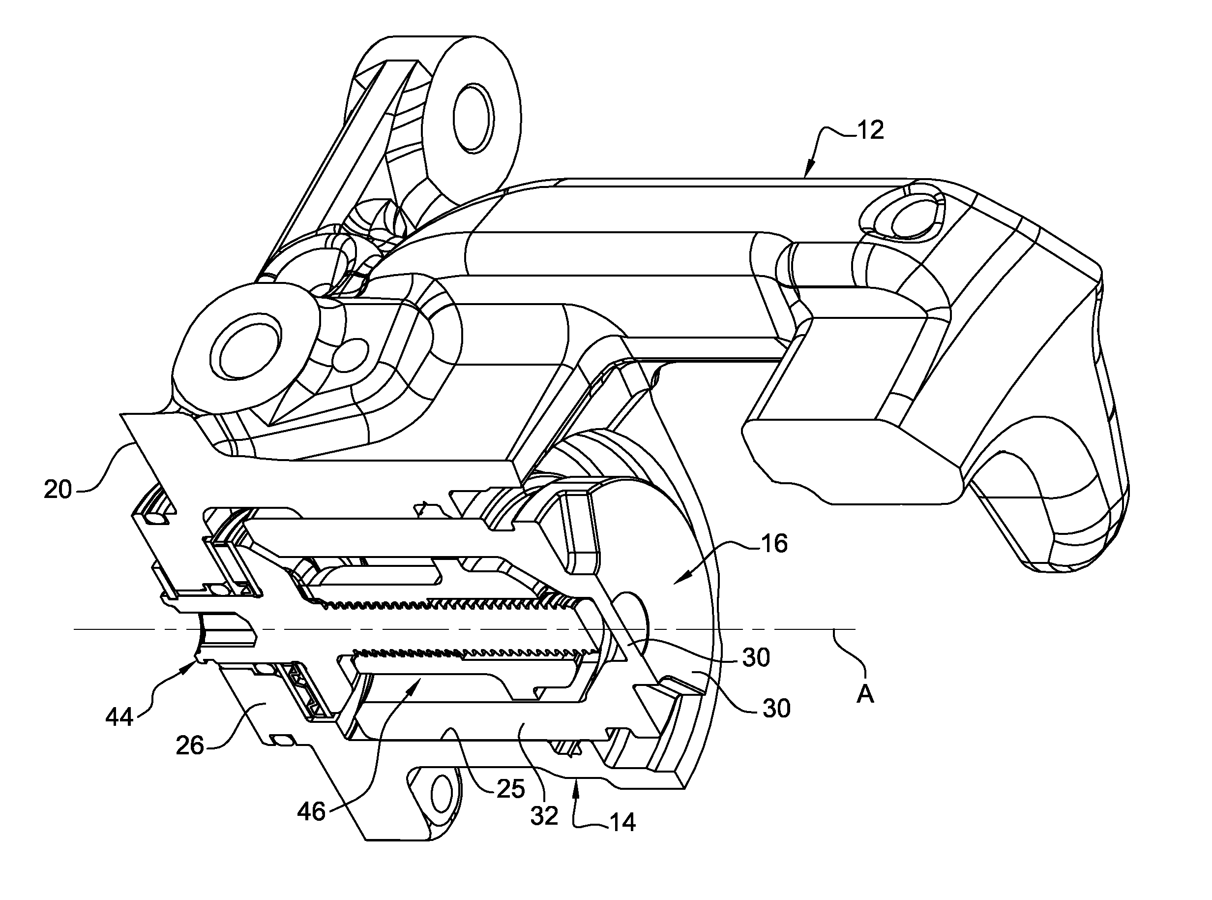 Disk brake with a parking brake, mechanical thrust assembly, and method of assembling