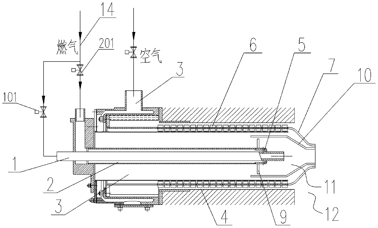 Low-NOx self-preheating type high-speed burner and control method thereof