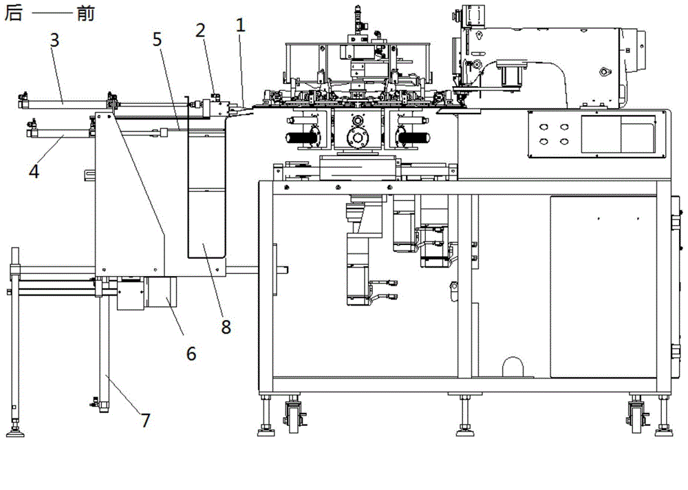 Material receiving system of automatic sewing machine