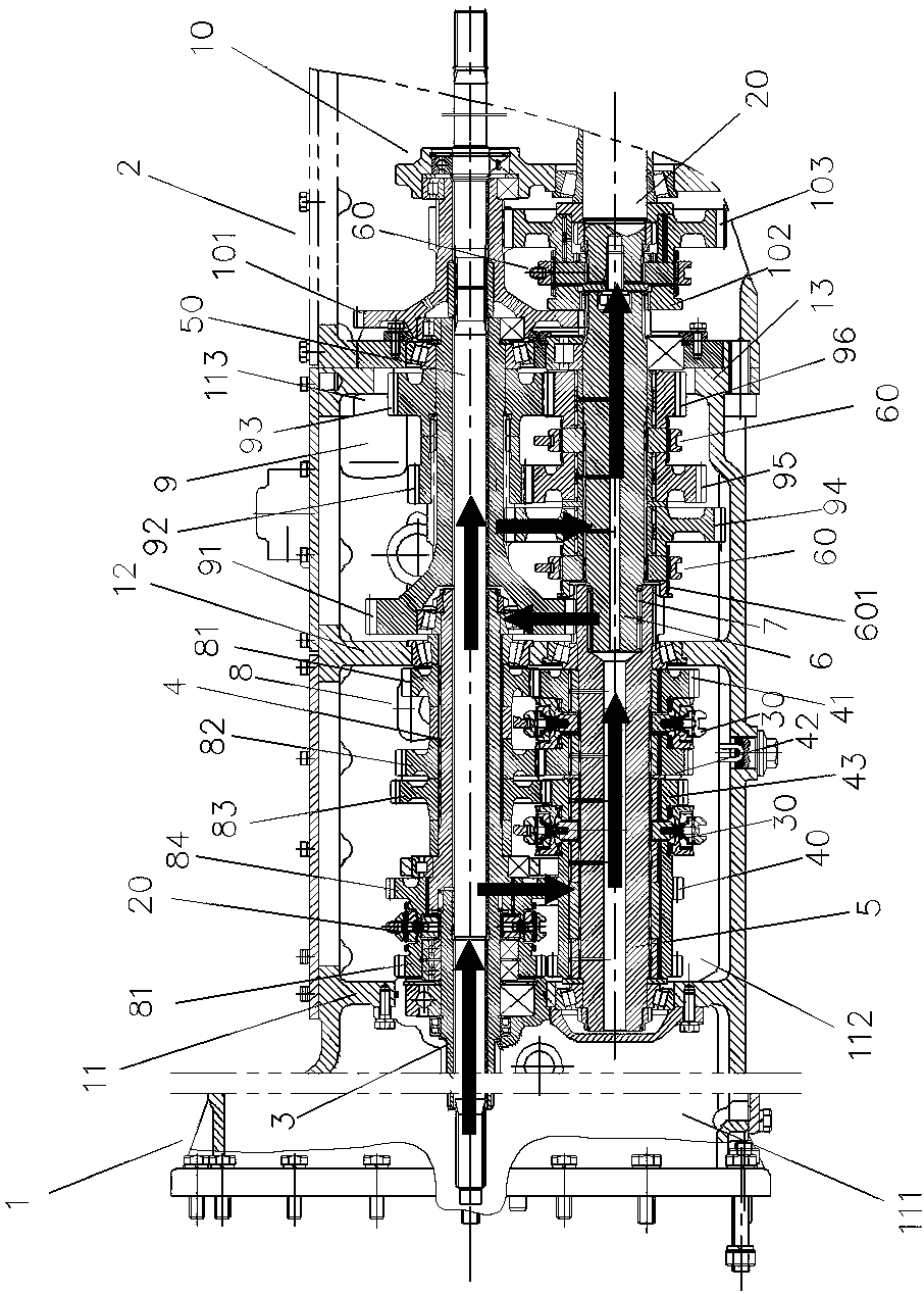 Wheeled tractor gearbox transmission device