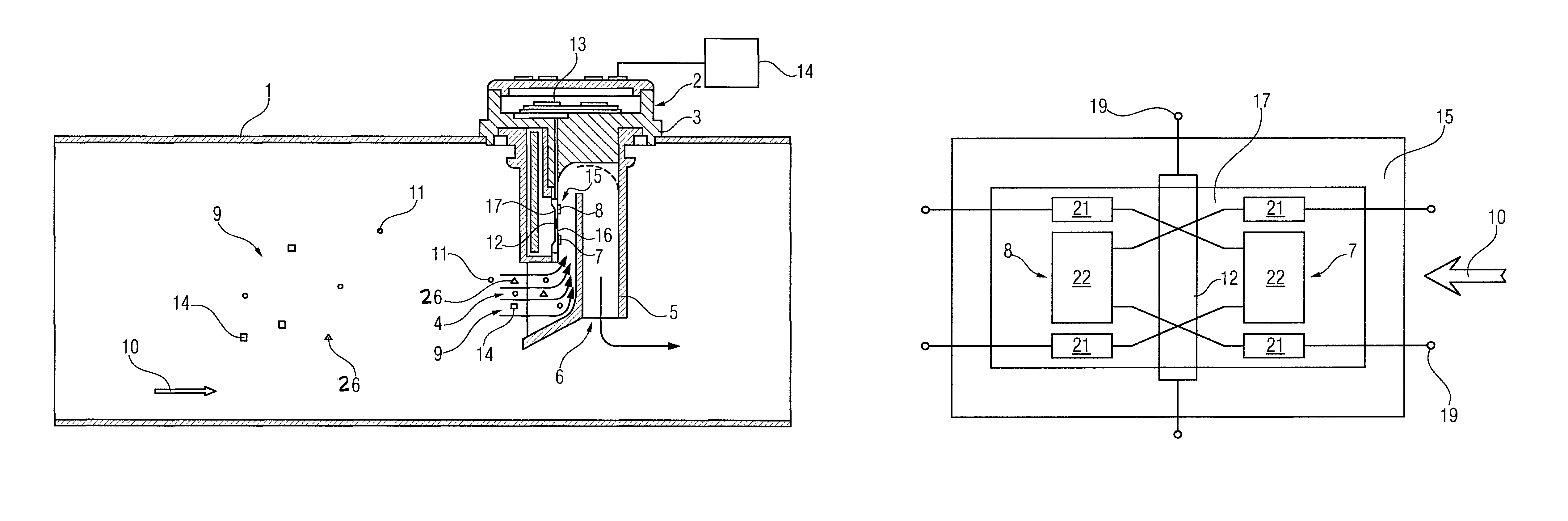 Air mass meter with a sensor element