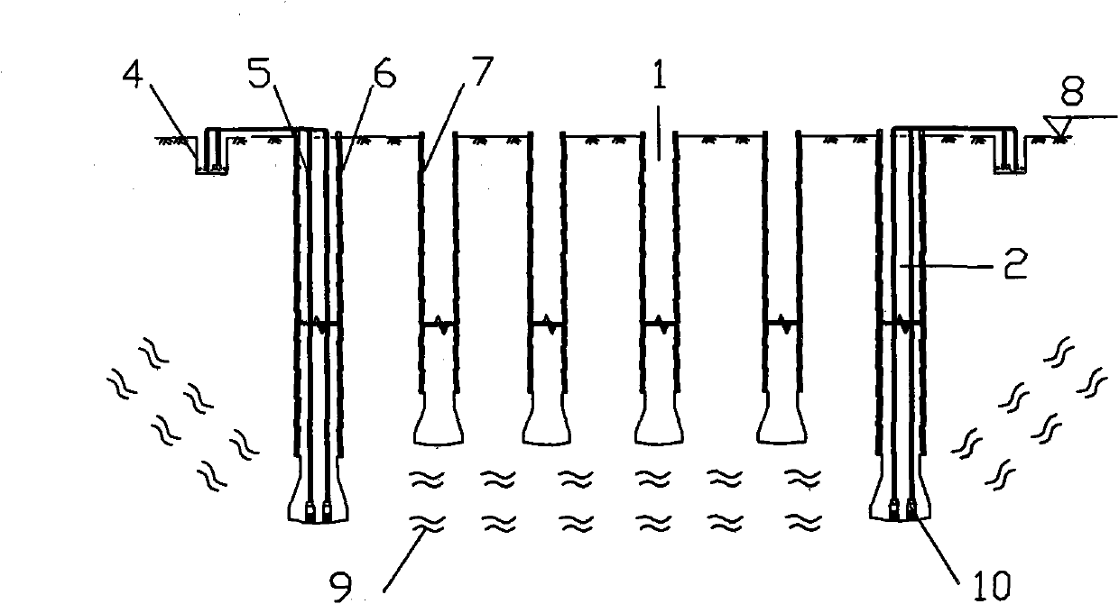 Method for constructing artificial dug pile at reduced well point ground water level