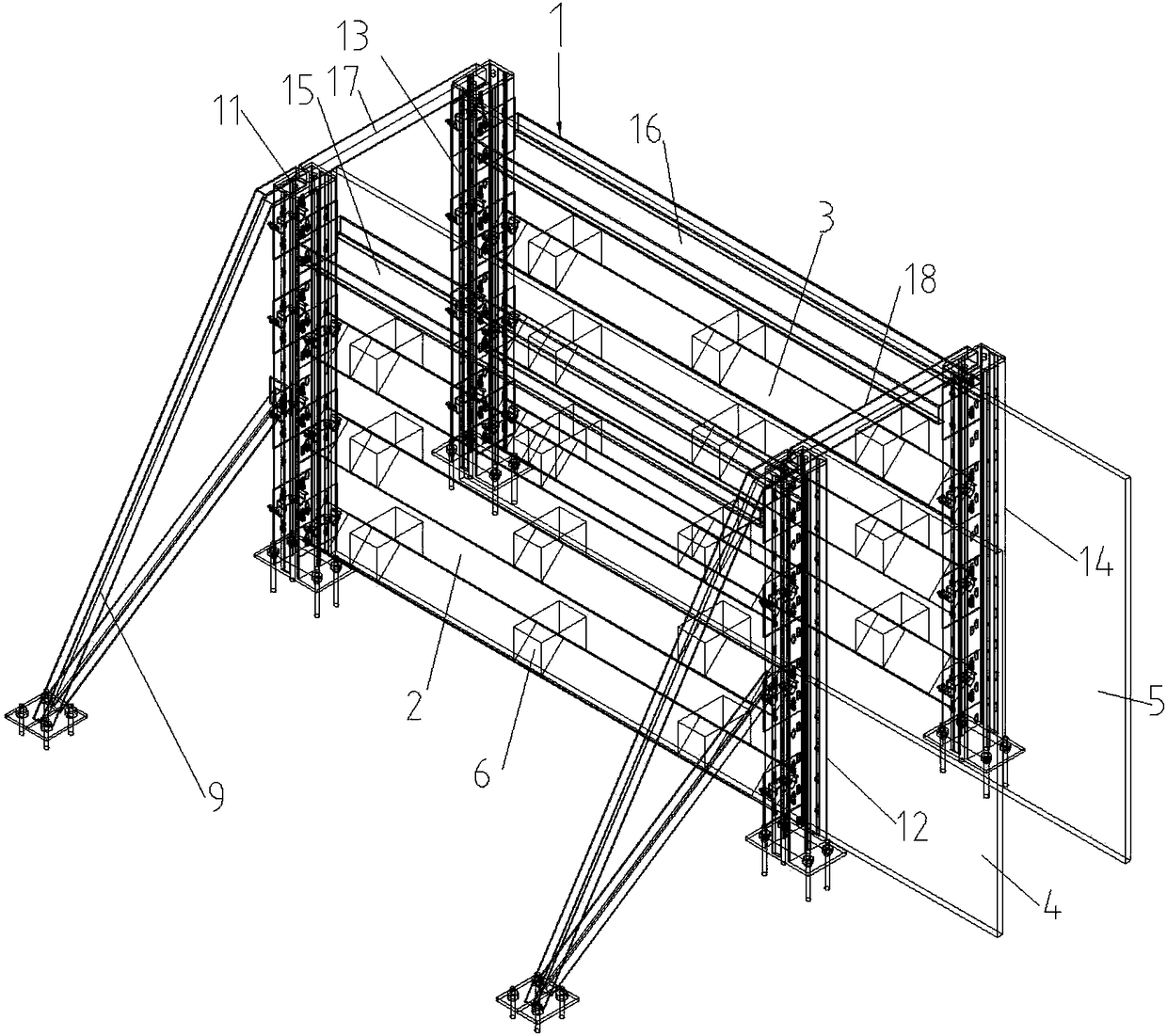 A batch prefabricated concrete component shared formwork system