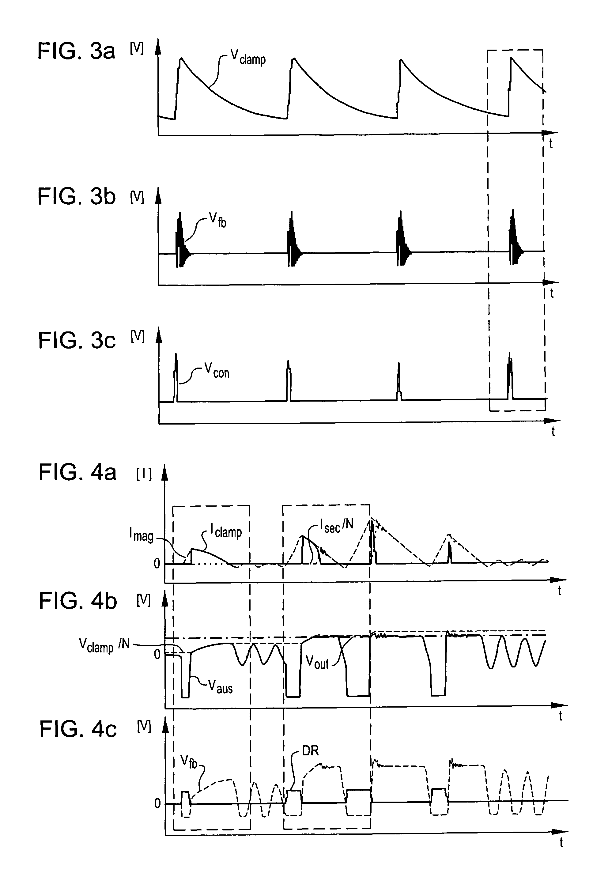 Isolated voltage converter with feedback on the primary winding and passive snubber network, and corresponding control method