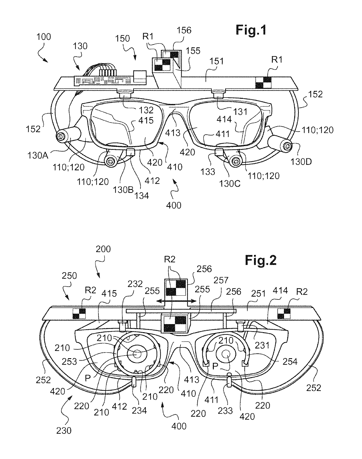 Devices and methods for determining the position of a characterizing point of an eye and for tracking the direction of the gaze of a wearer of spectacles