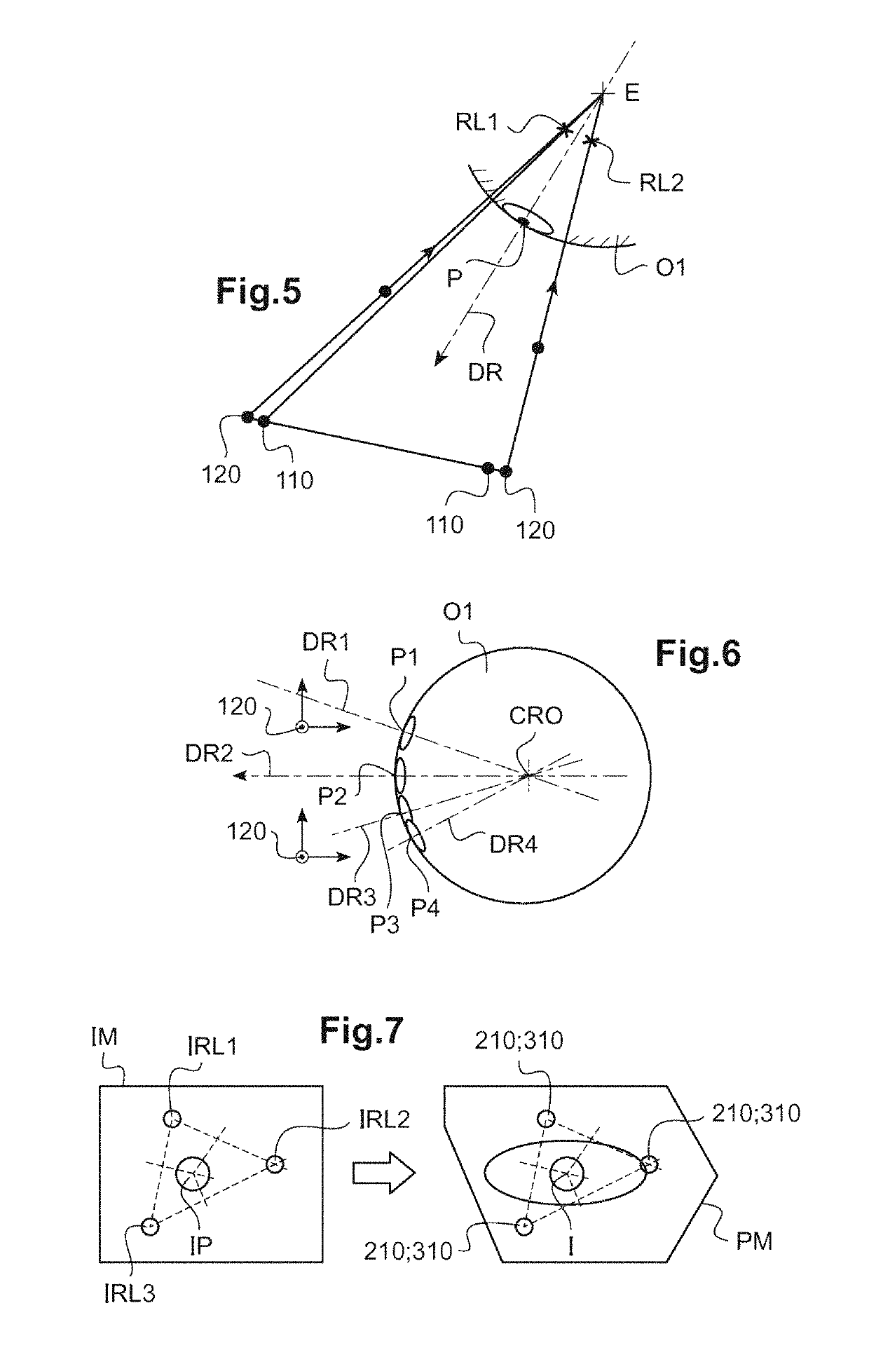 Devices and methods for determining the position of a characterizing point of an eye and for tracking the direction of the gaze of a wearer of spectacles